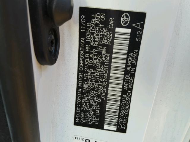 JTKDE3B74A0311844 - 2010 TOYOTA SCION TC 白色 照片 10