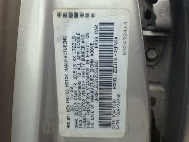 1NXBR18E6YZ356165 - 2000 TOYOTA COROLLA VE SILVER photo 10