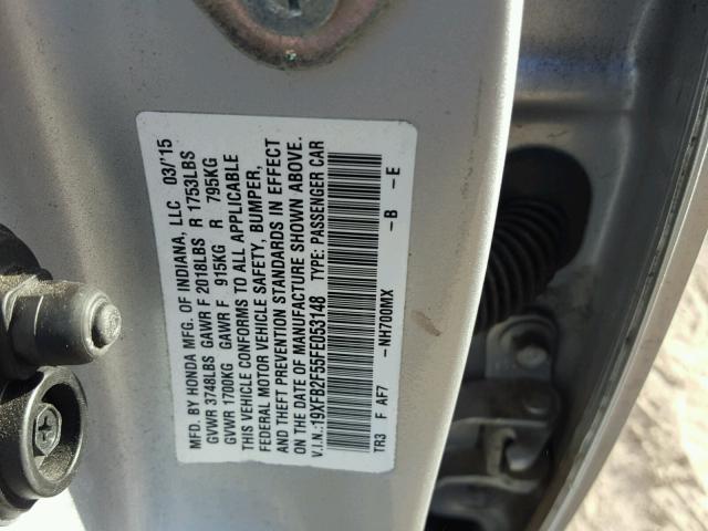 19XFB2F55FE053148 - 2015 HONDA CIVIC LX SILVER photo 10