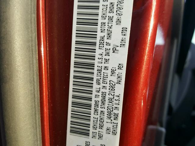 1J4AA2D1XAL216027 - 2010 JEEP WRANGLER S RED photo 10