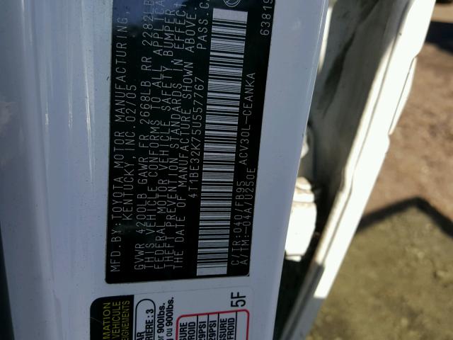 4T1BE32K75U557767 - 2005 TOYOTA CAMRY LE WHITE photo 10