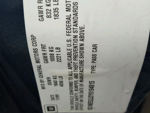 1G1NE52J2Y6194915 - 2000 CHEVROLET MALIBU LS ლურჯი ფოტო 10