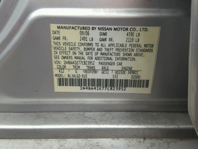 1N4BA41E77C823952 - 2007 NISSAN MAXIMA SE SILVER photo 10