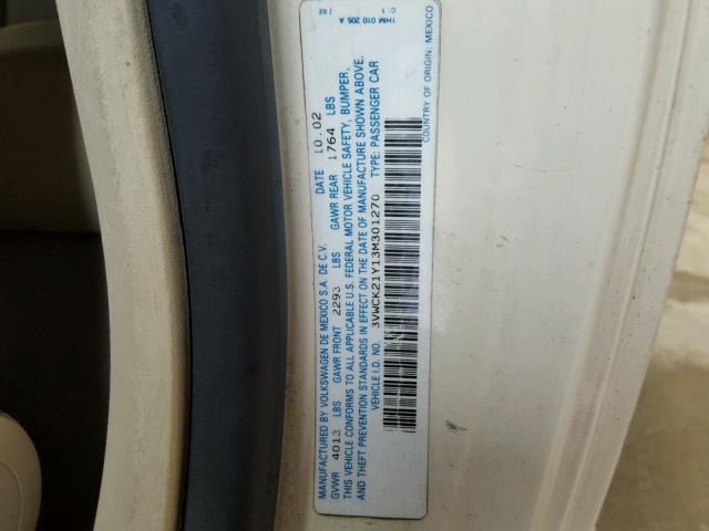 3VWCK21Y13M301270 - 2003 VOLKSWAGEN NEW BEETLE 白色 照片 10