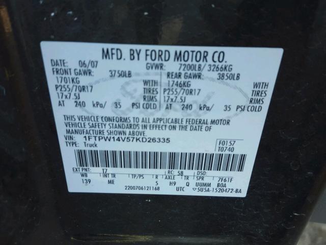 1FTPW14V57KD26335 - 2007 FORD F150 SUPER GRAY photo 10