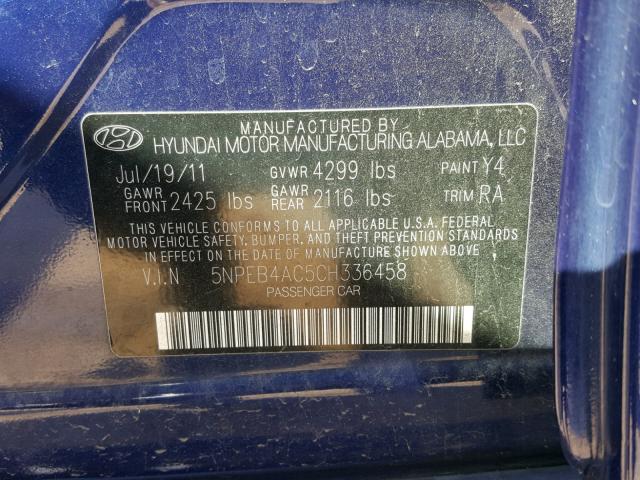 5NPEB4AC5CH336458 - 2012 HYUNDAI SONATA GLS BLUE photo 10