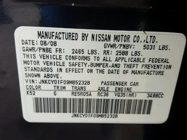 JNKCY01F09M852328 - 2009 INFINITI M35 BASE GRAY photo 10