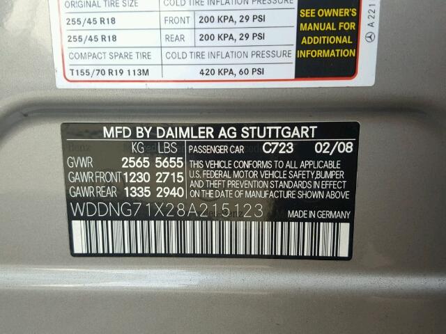 WDDNG71X28A215123 - 2008 MERCEDES-BENZ S 550 GRAY photo 10