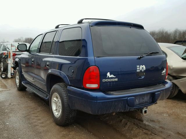 1B4HS28N3YF211126 - 2000 DODGE DURANGO BLUE photo 3