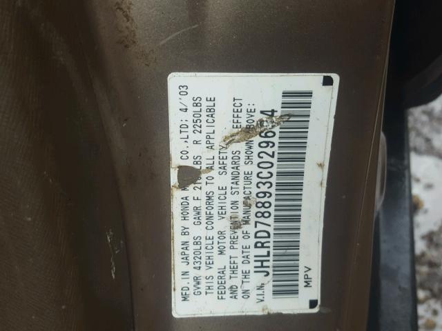 JHLRD78893C029694 - 2003 HONDA CR-V EX GOLD photo 10