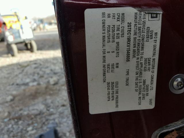 2GTEC19RXV1546806 - 1997 GMC SIERRA C15 MAROON photo 10