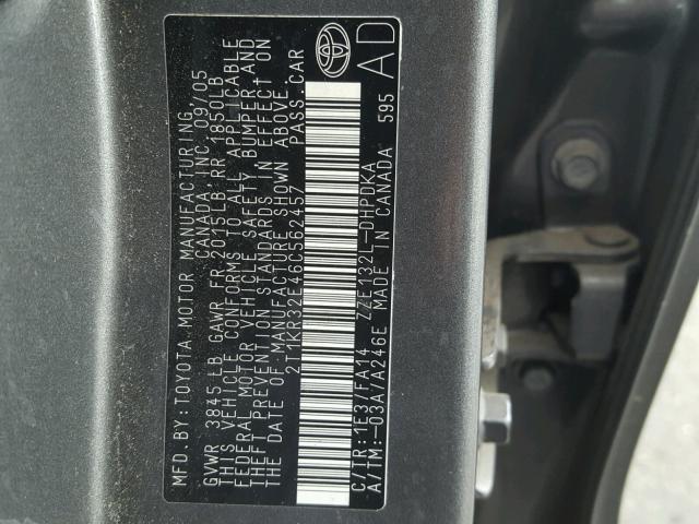 2T1KR32E46C562457 - 2006 TOYOTA COROLLA MA SILVER photo 10