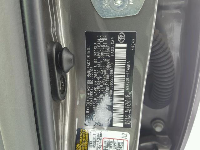 4T1BK36B55U009933 - 2005 TOYOTA AVALON XL GRAY photo 10