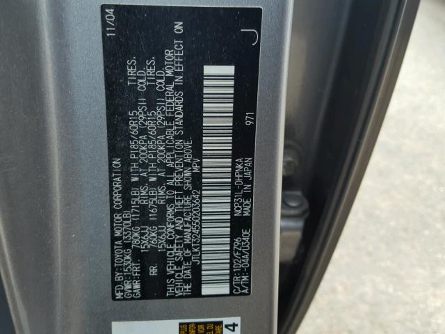 JTLKT324550203642 - 2005 TOYOTA SCION XB ნაცრისფერი ფოტო 10