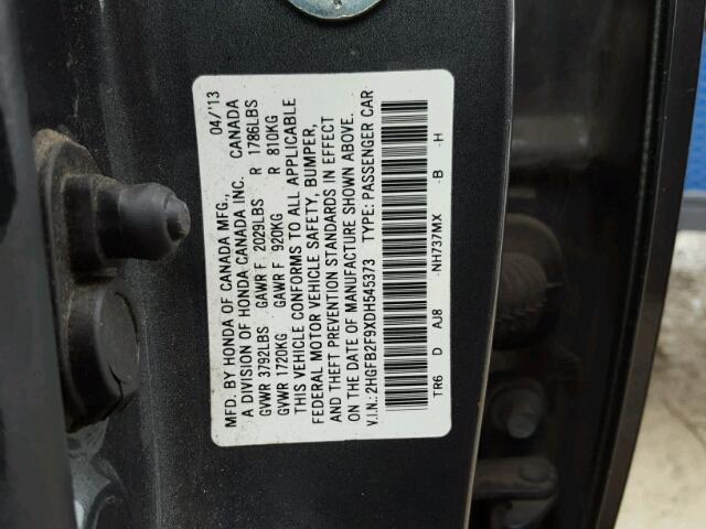 2HGFB2F9XDH545373 - 2013 HONDA CIVIC EXL GRAY photo 10