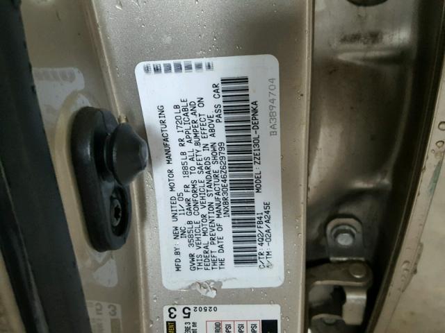 1NXBR30E46Z629799 - 2006 TOYOTA COROLLA CE GOLD photo 10