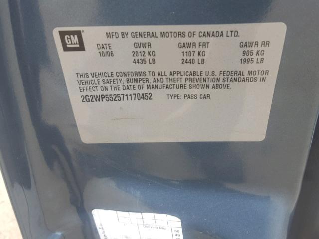 2G2WP552571170452 - 2007 PONTIAC GRAND PRIX Yaşıl foto 10