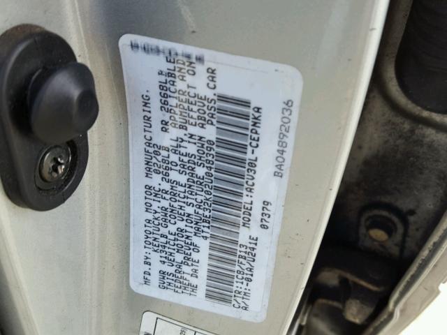 4T1BE32K02U048390 - 2002 TOYOTA CAMRY LE SILVER photo 10