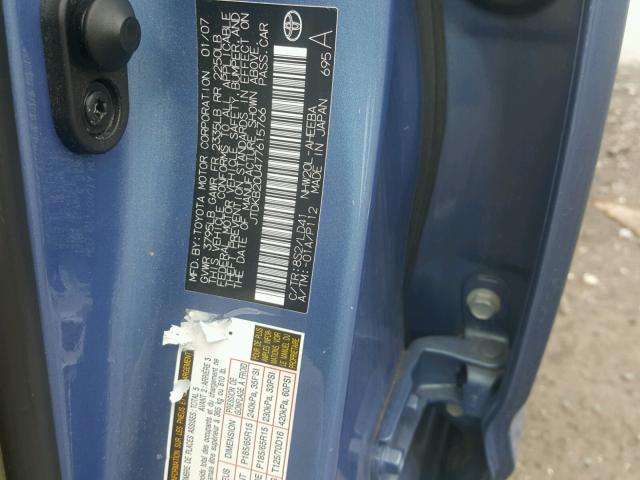 JTDKB20U477615766 - 2007 TOYOTA PRIUS BLUE photo 10