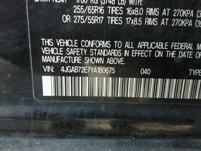 4JGAB72E7YA180675 - 2000 MERCEDES-BENZ ML 430 黑色 照片 10