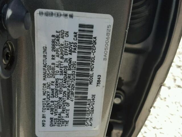 4T1BF32K72U531291 - 2002 TOYOTA CAMRY LE CHARCOAL photo 10