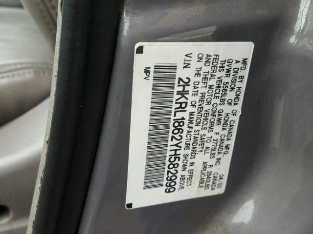 2HKRL1862YH582999 - 2000 HONDA ODYSSEY EX GRAY photo 10