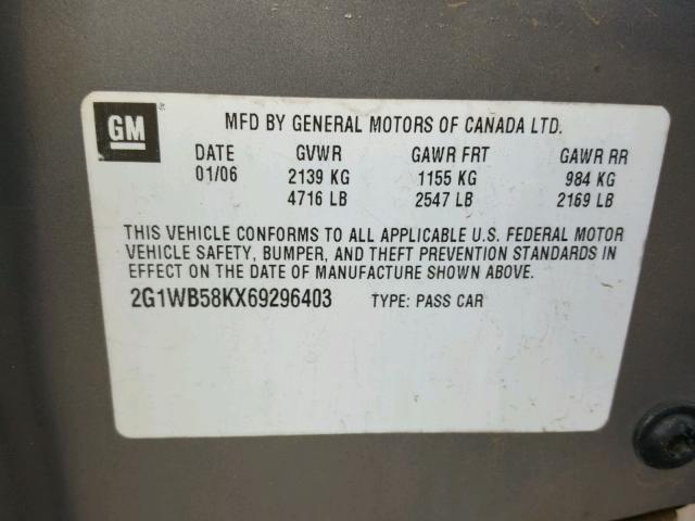 2G1WB58KX69296403 - 2006 CHEVROLET IMPALA LS GRAY photo 10