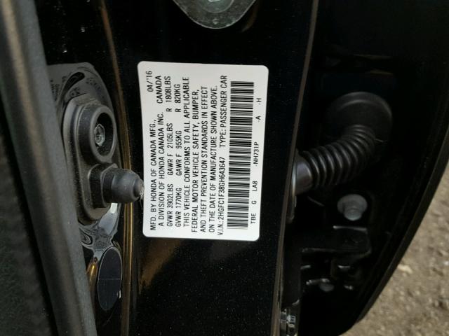 2HGFC1F38GH643647 - 2016 HONDA CIVIC EX 黑色 照片 10
