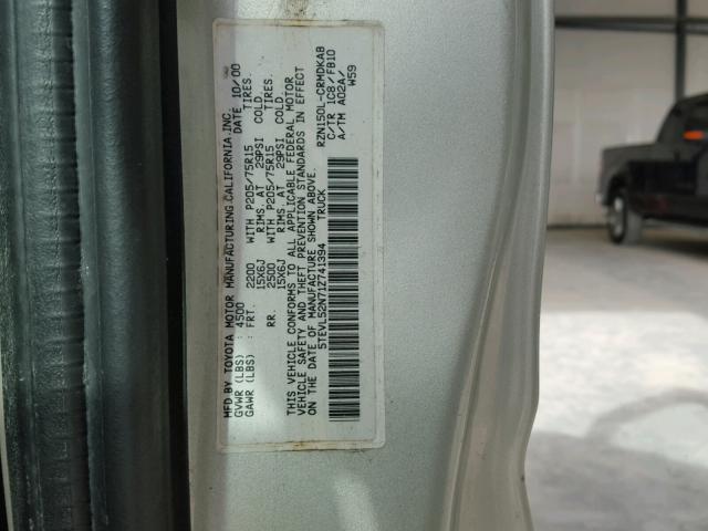 5TEVL52N71Z741394 - 2001 TOYOTA TACOMA XTR SILVER photo 10