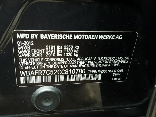 WBAFR7C52CC810780 - 2012 BMW 535 I BLACK photo 10