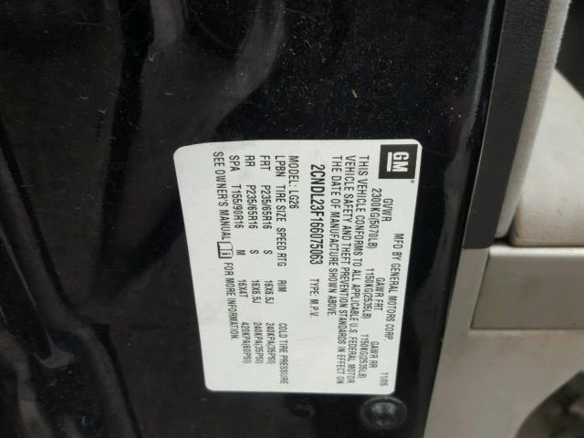 2CNDL23F166075063 - 2006 CHEVROLET EQUINOX LS BLACK photo 10