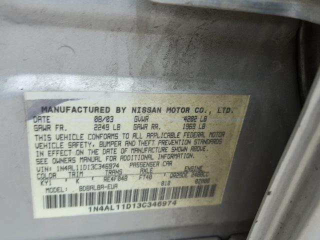 1N4AL11D13C346974 - 2003 NISSAN ALTIMA BAS SILVER photo 10