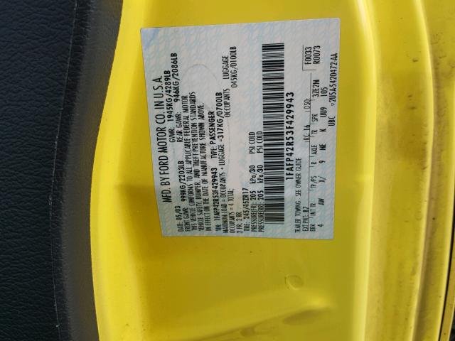 1FAFP42R53F429943 - 2003 FORD MUSTANG MA YELLOW photo 10