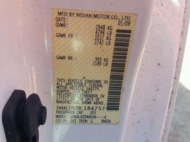 1N4AL24E09C184757 - 2009 NISSAN ALTIMA 2.5 WHITE photo 10