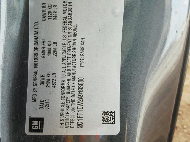 2G1FT1EW2A9193000 - 2010 CHEVROLET CAMARO SS Gris foto 10