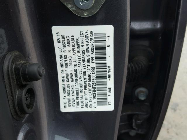 19XFB4F28FE001398 - 2015 HONDA CIVIC HYBR GRAY photo 10