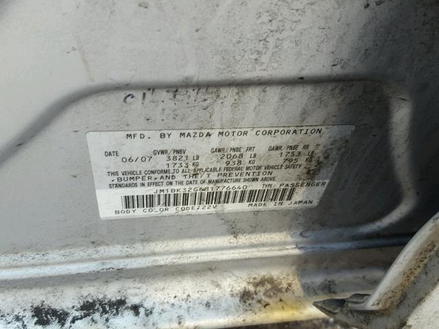 JM1BK32G681776640 - 2008 MAZDA 3 I SILVER photo 10