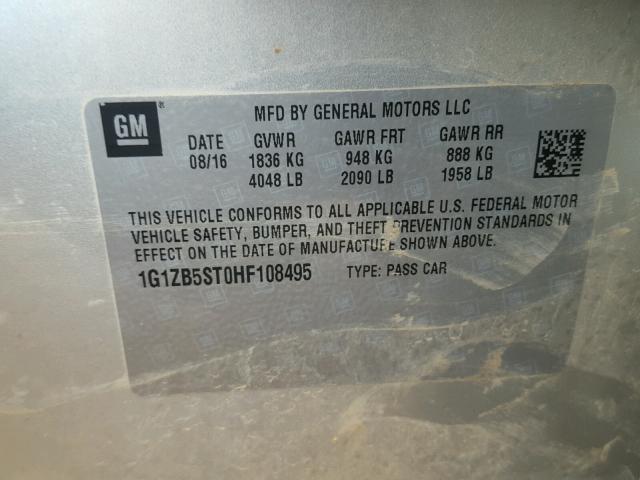 1G1ZB5ST0HF108495 - 2017 CHEVROLET MALIBU LS ვერცხლისფერი ფოტო 10