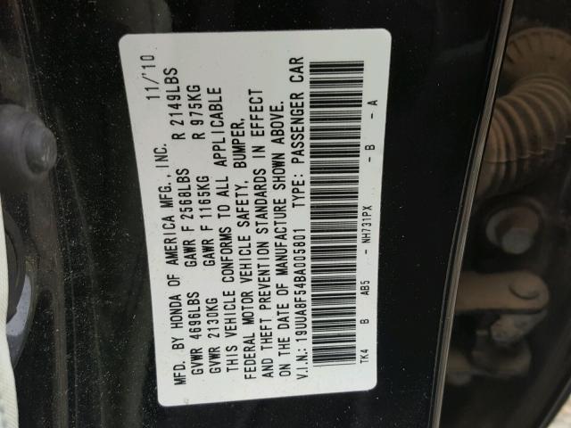 19UUA8F54BA005801 - 2011 ACURA TL BLACK photo 10