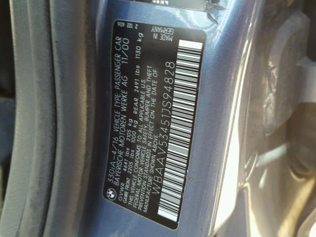 WBAAV53451JS94828 - 2001 BMW 330 I BLUE photo 10