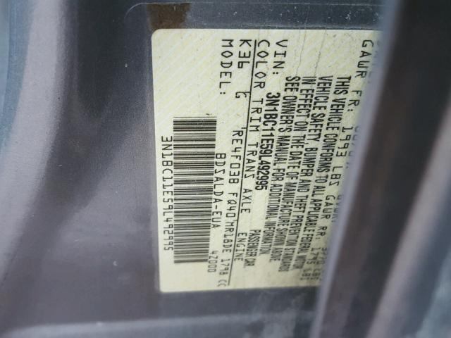 3N1BC11E59L492995 - 2009 NISSAN VERSA S GRAY photo 10