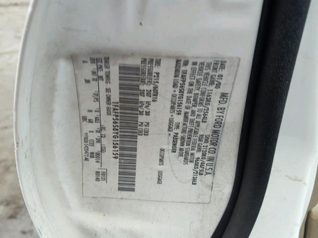 1FAFP56S8YG156159 - 2000 FORD TAURUS SEL WHITE photo 10