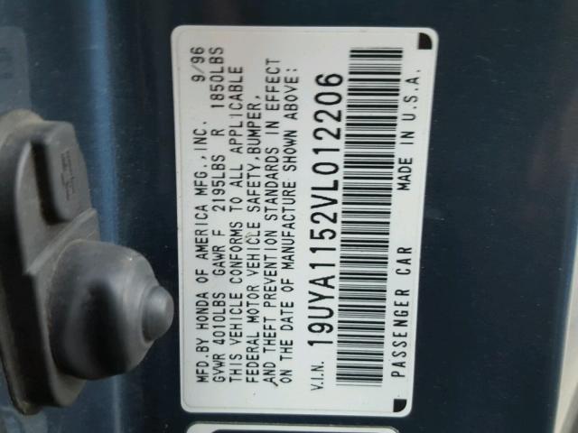 19UYA1152VL012206 - 1997 ACURA 2.2CL Mavi foto 10