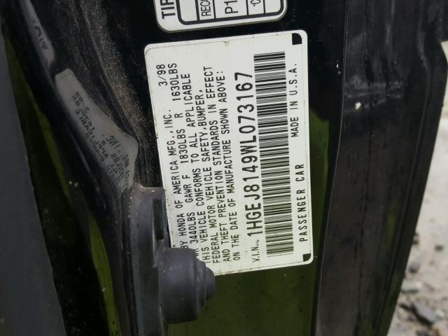 1HGEJ8149WL073167 - 1998 HONDA CIVIC EX შავი ფოტო 10
