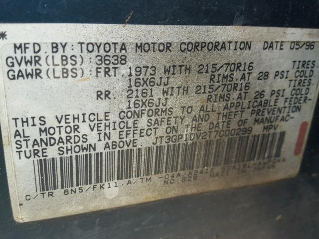 JT3GP10V2T7000299 - 1996 TOYOTA RAV4 BLACK photo 10