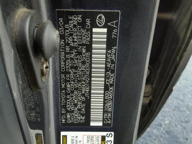 JTHBD192740090078 - 2004 LEXUS IS 300 CHARCOAL photo 10