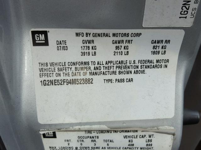 1G2NE52F94M523882 - 2004 PONTIAC GRAND AM S Gümüş foto 10