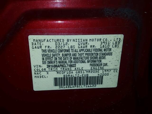 3N1AB6AP8CL716622 - 2012 NISSAN SENTRA/S/S RED photo 10