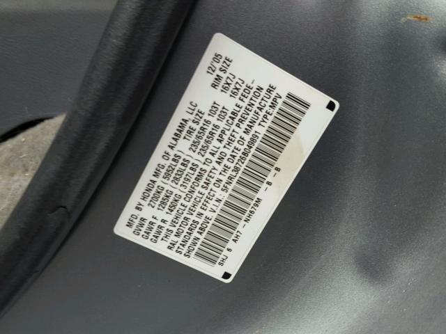 5FNRL38726B049891 - 2006 HONDA ODYSSEY EX SILVER photo 10