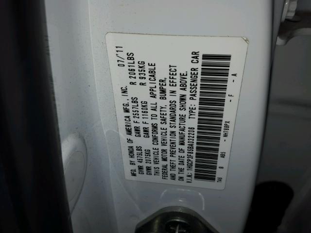 1HGCP3F85BA032206 - 2011 HONDA ACCORD EXL WHITE photo 10